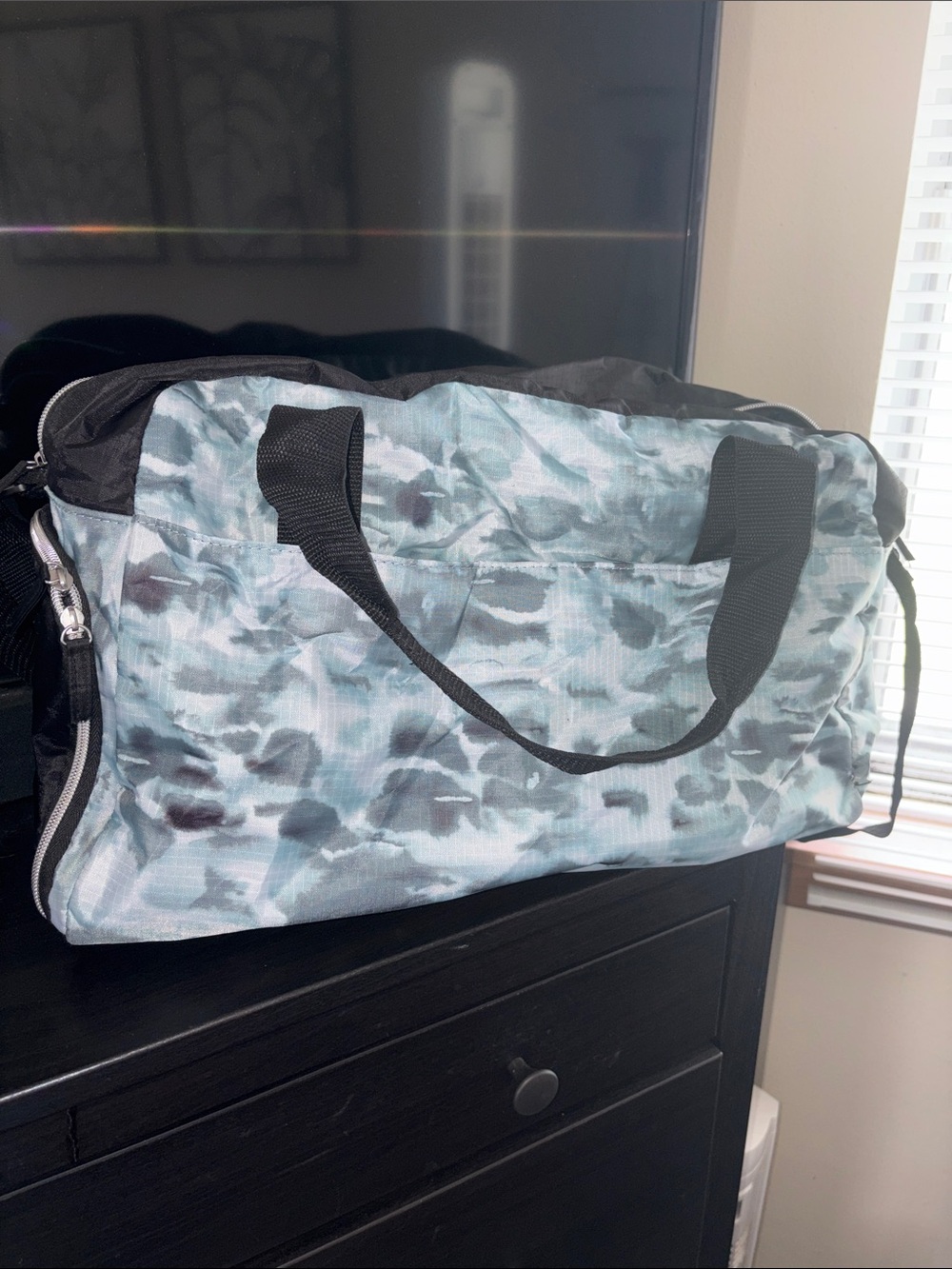 DSW Blue Camouflage Travel Duffel Bag with Black Straps
